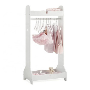 Custom white free standing children costume coat hanger wardrobe dress up station kids storage closet clothes rack and rail