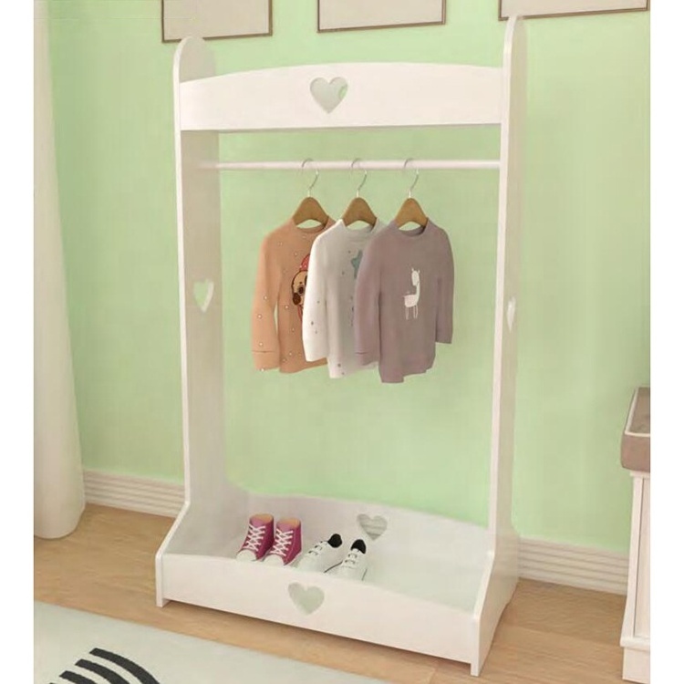 Custom white free standing children costume coat hanger wardrobe dress up station kids storage closet clothes rack and rail