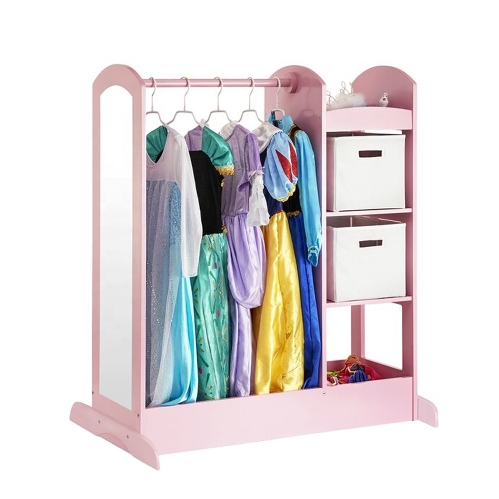 Children Toddler Baby Storage Wardrobe Closet cabinet kids coat rack wood Dress Up Center