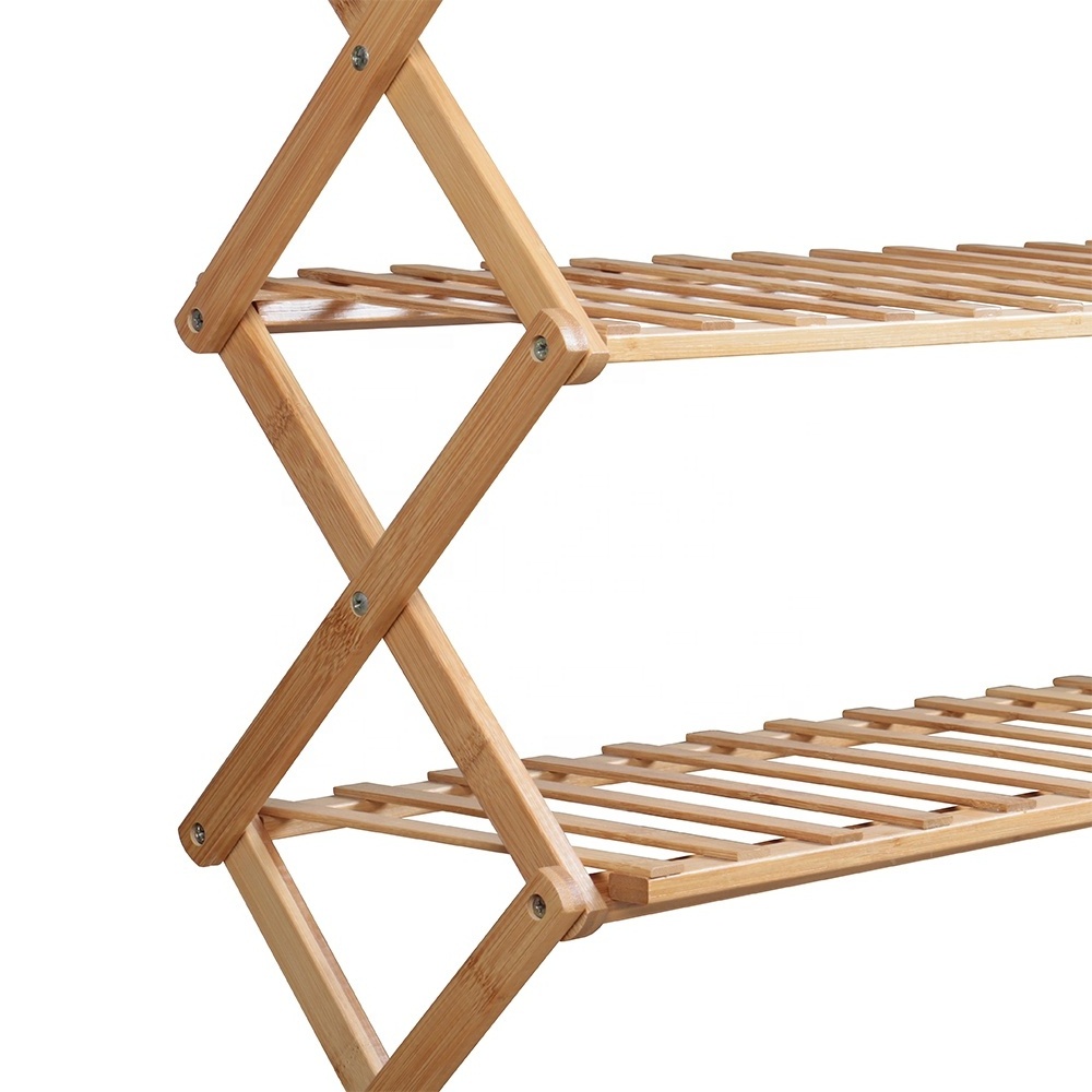 Custom Foldable 6 Tier Free Standing Living Room Furniture Collapsible Folding Bamboo Storage Organizer Shoe Rack Shelf For Home