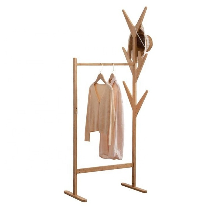 Wholesale custom floor free standing portable entrance bedroom tree garment bamboo clothing clothes coat rack