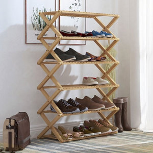 Custom Foldable 6 Tier Free Standing Living Room Furniture Collapsible Folding Bamboo Storage Organizer Shoe Rack Shelf For Home