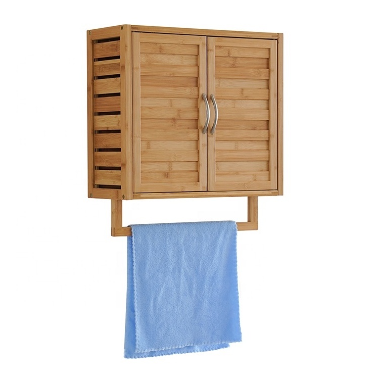 Wall mounted shower towel toilet organizer rack fabric basket hanging floating bamboo bathroom storage shelf