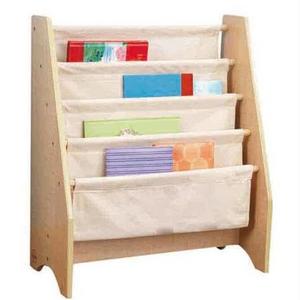 Modern Wooden Cloth Children 4 sling Nursery Baby Kid Book Shelf Bookshelf, Kid Book Storage Rack Bookcase