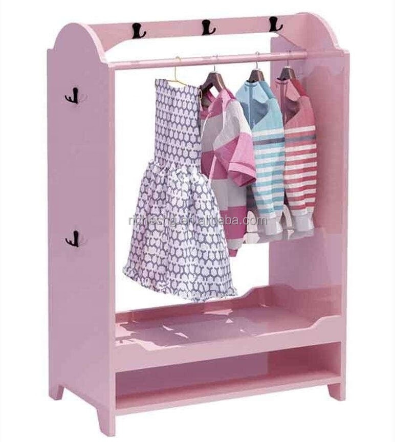 Custom Pink Wood Toddler Play Costume Clothes Storage Kids Children Wardrobe With Mirror And Cabinet