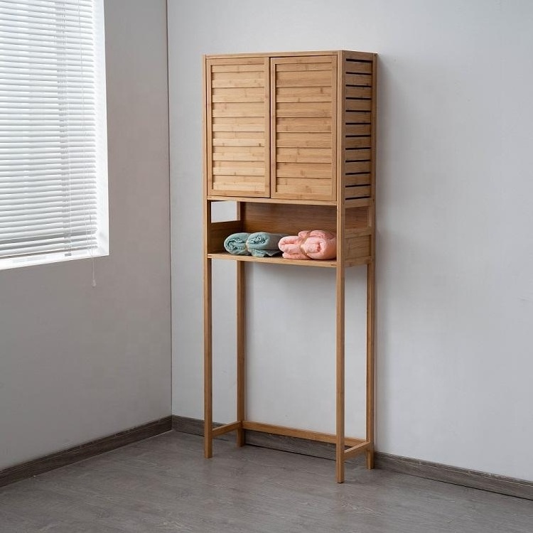 Modern Home Furniture Bamboo Washroom Tall Standing Bathroom Over The Toilet Storage Cabinet Rack