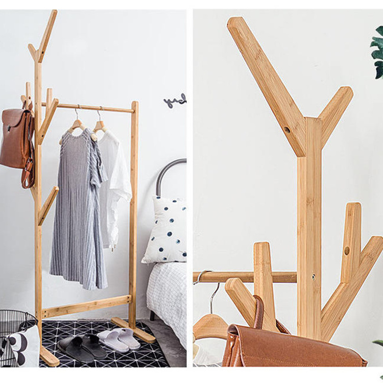 Wholesale custom floor free standing portable entrance bedroom tree garment bamboo clothing clothes coat rack