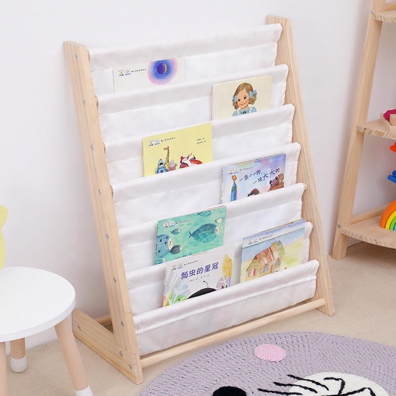 Kindergarten preschool Montessori toddler baby room organizer solid pine wood children book storage shelf kid bookshelf bookcase