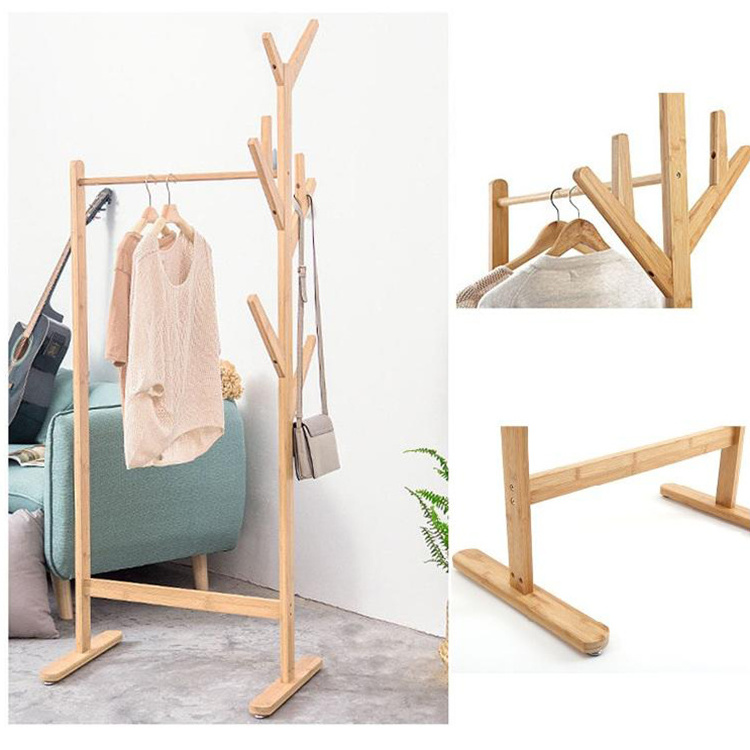 Wholesale custom floor free standing portable entrance bedroom tree garment bamboo clothing clothes coat rack