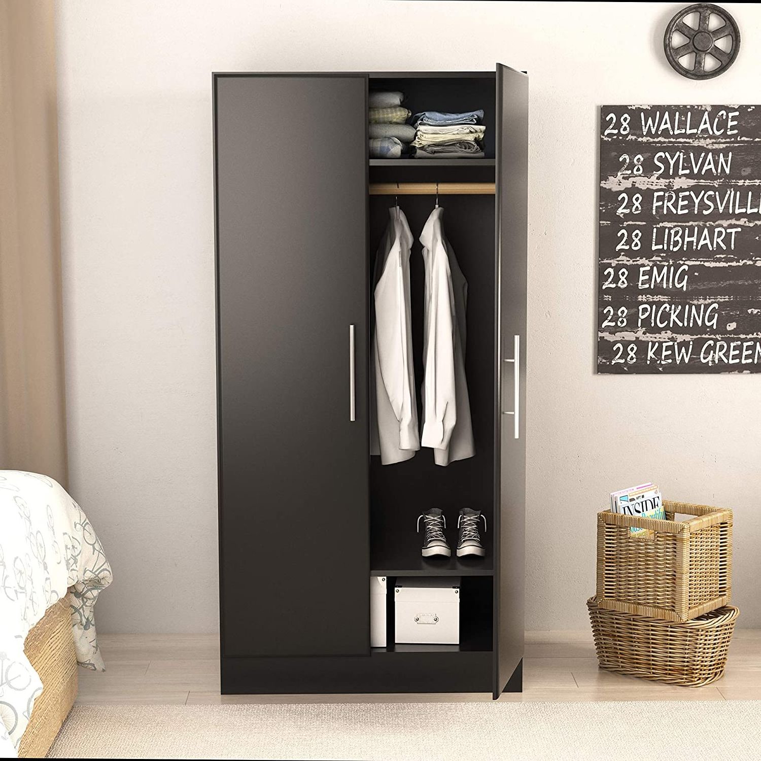 Modern Bedroom Furniture Two Door Armoire Wooden Closet Wardrobe Cabinet, Modern Wardrobe Clothes Organizer