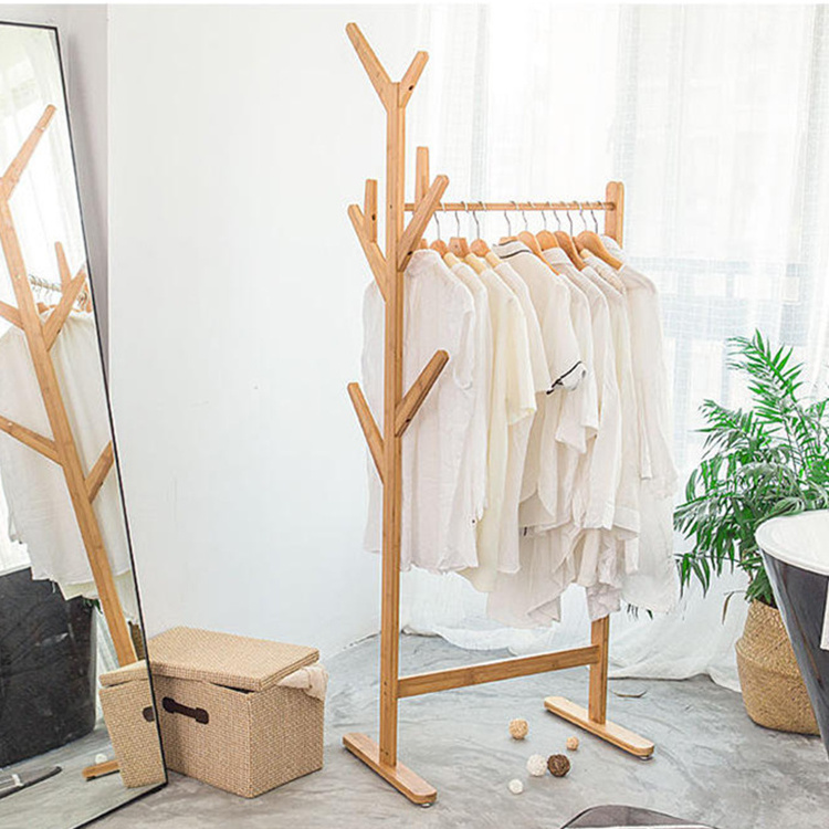 Wholesale custom floor free standing portable entrance bedroom tree garment bamboo clothing clothes coat rack