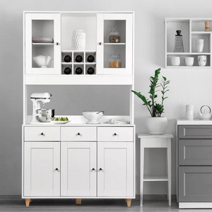 Freestanding Kitchen Pantry Cupboard Sideboard with 3 Drawers, Modern Wooden Kitchen Cabinets with 5 Storage