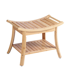 portable waterproof bath spa stool chair seat solid wood bathroom bamboo shower bench with storage shelf