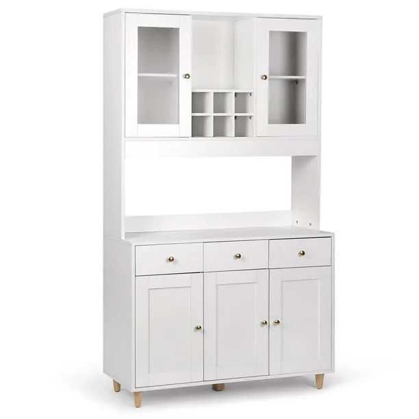 Freestanding Kitchen Pantry Cupboard Sideboard with 3 Drawers, Modern Wooden Kitchen Cabinets with 5 Storage