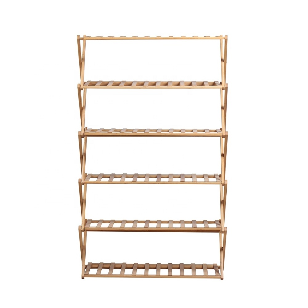 Custom Foldable 6 Tier Free Standing Living Room Furniture Collapsible Folding Bamboo Storage Organizer Shoe Rack Shelf For Home