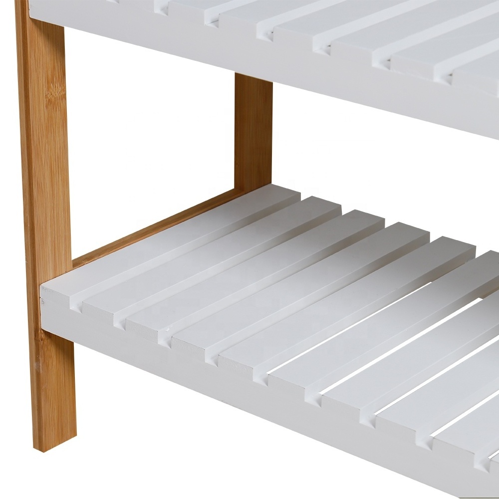 Custom White Modern Portable 2 Tier Bamboo MDF Household Storage Organizer Shoe Rack Shelf for entrance