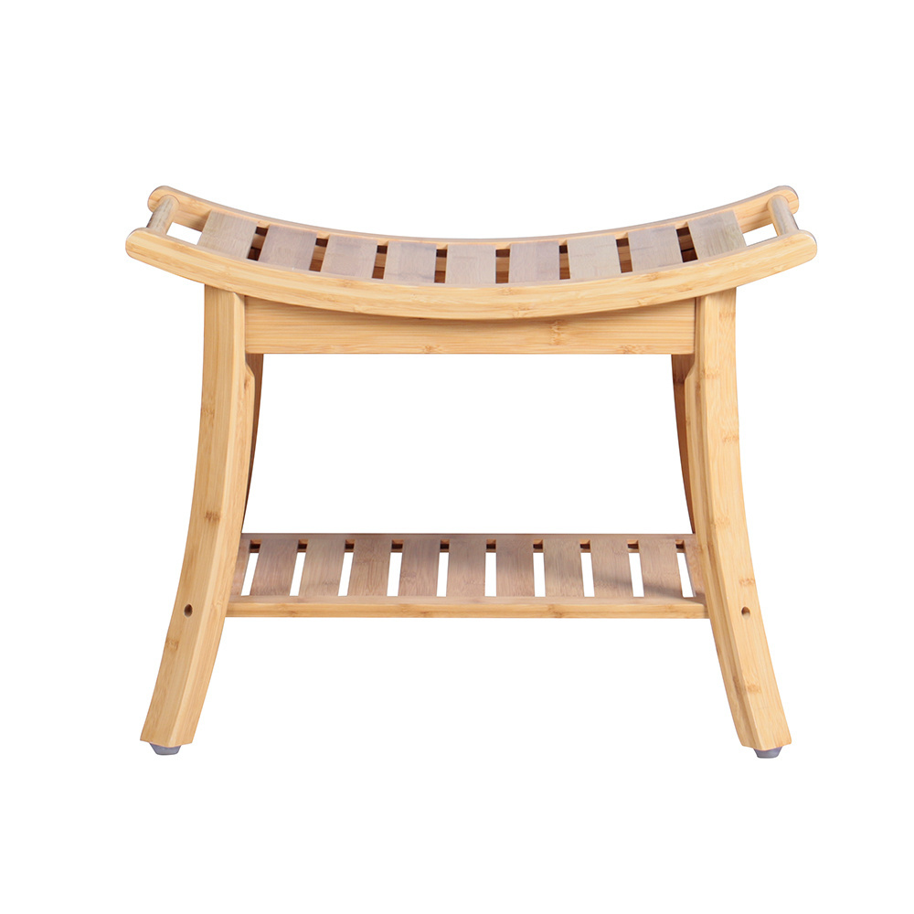 portable waterproof bath spa stool chair seat solid wood bathroom bamboo shower bench with storage shelf