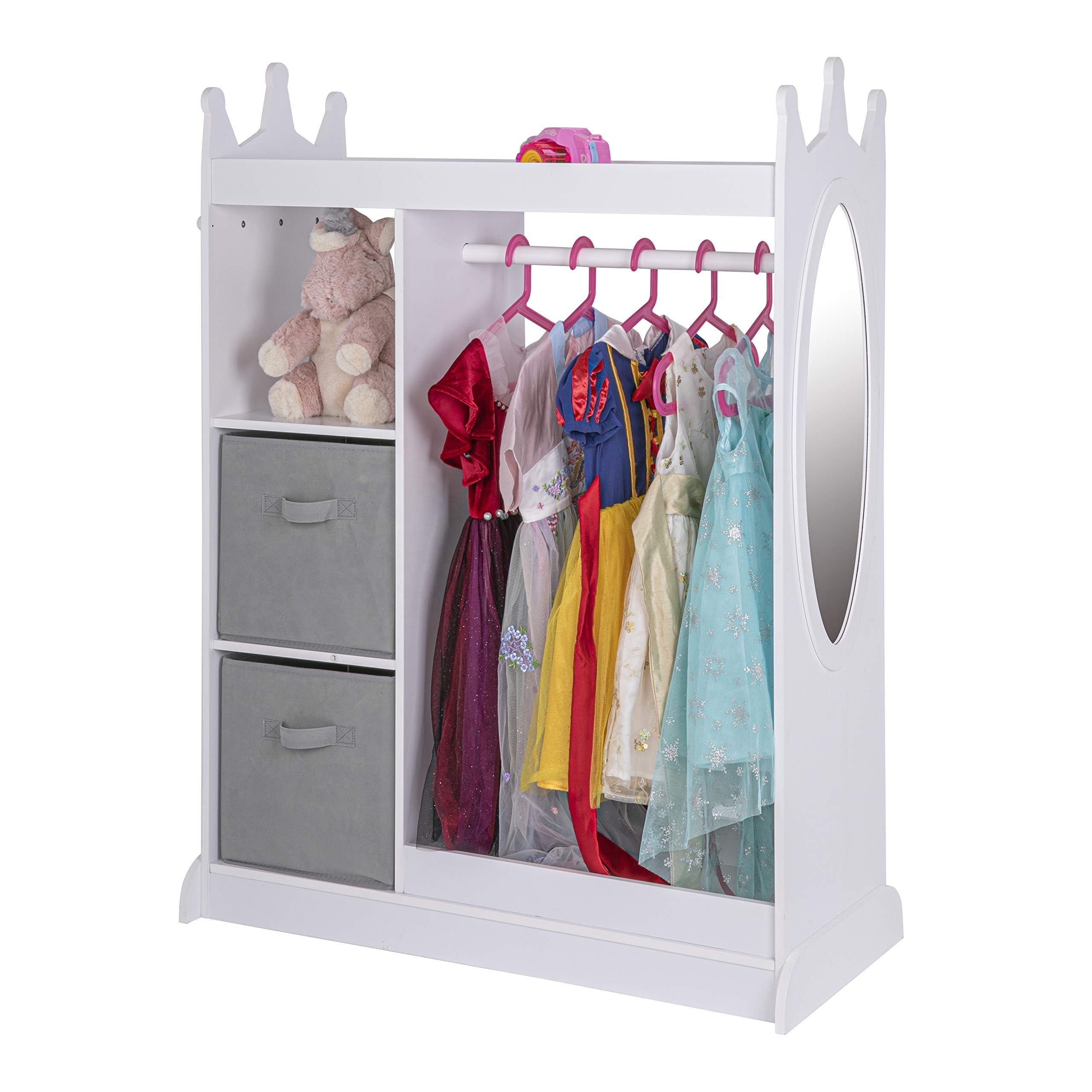 Kids Dress up Station with Mirror and Storage Bin, Kids Wardrobe Dresser with Mirror, Costume Closet for Kids