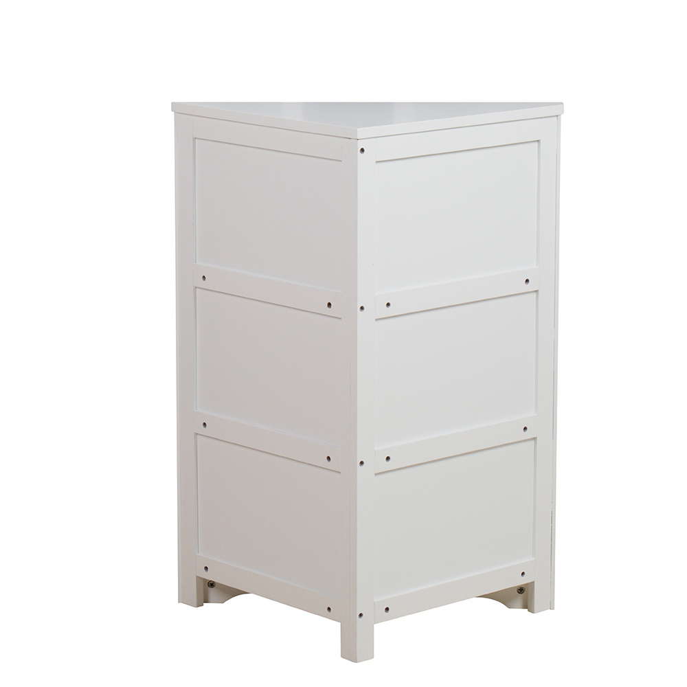 White Wood Triangle Bathroom Corner Cabinet With Double Louver Door