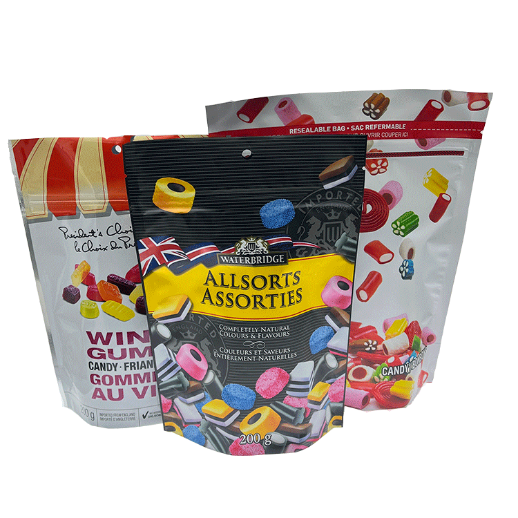 Hot sell moistureproof lightproof  custom printed Hard candy or soft candy packaging  stand up plastic pouch with zipper