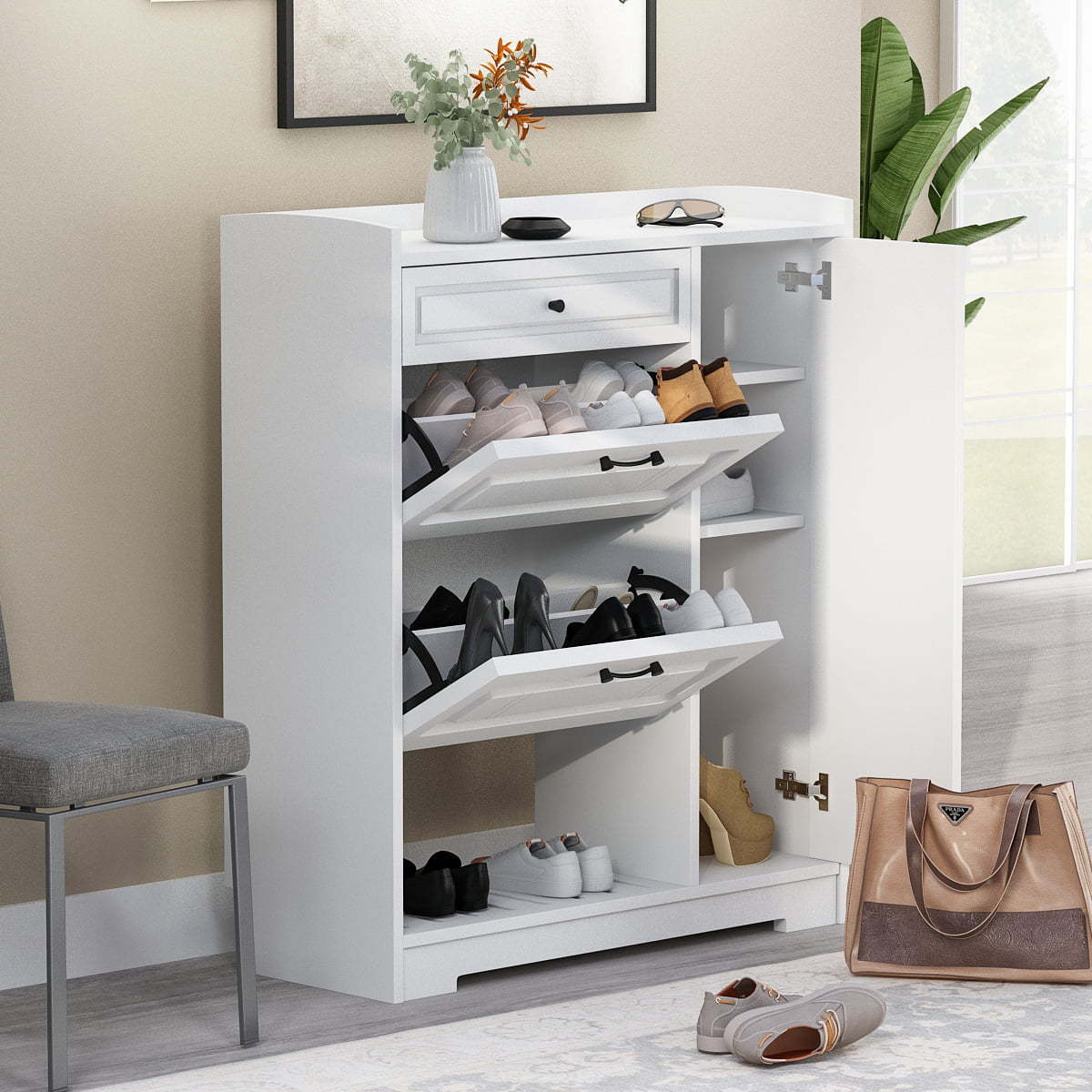 Factory wholesale Modern White Shoe storage entryway shoe storage with 1 door 3 drawer and 1 shelf shoe organizer