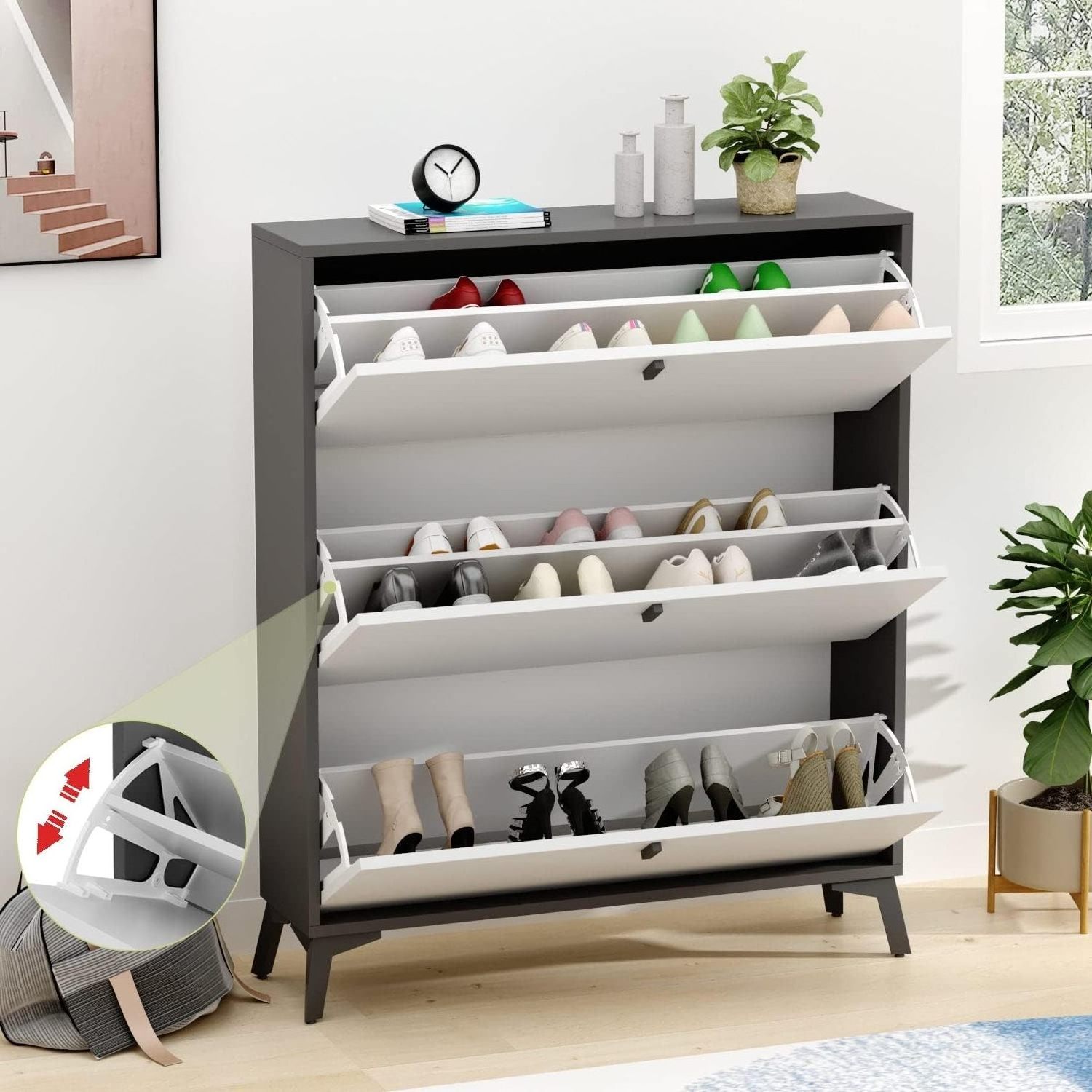 Factory Wholesale Modern Shoe Rack Cabinet Cupboard Storage Organizer 21 Pairs Portable Double Row Shoe Rack Cabinet for Closet