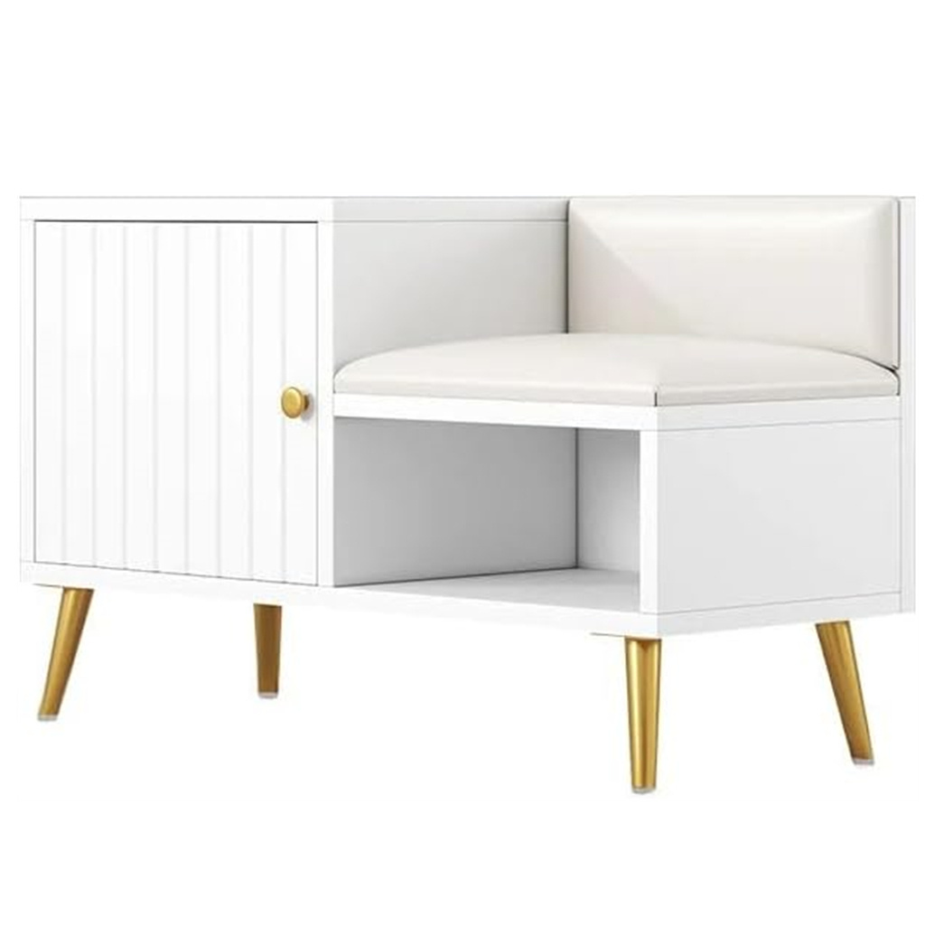 Factory Wholesale High Quality White Modern Upholstered Shoe Bench with Storage Cabinet and Shelf Hallway Shoe Cabinet