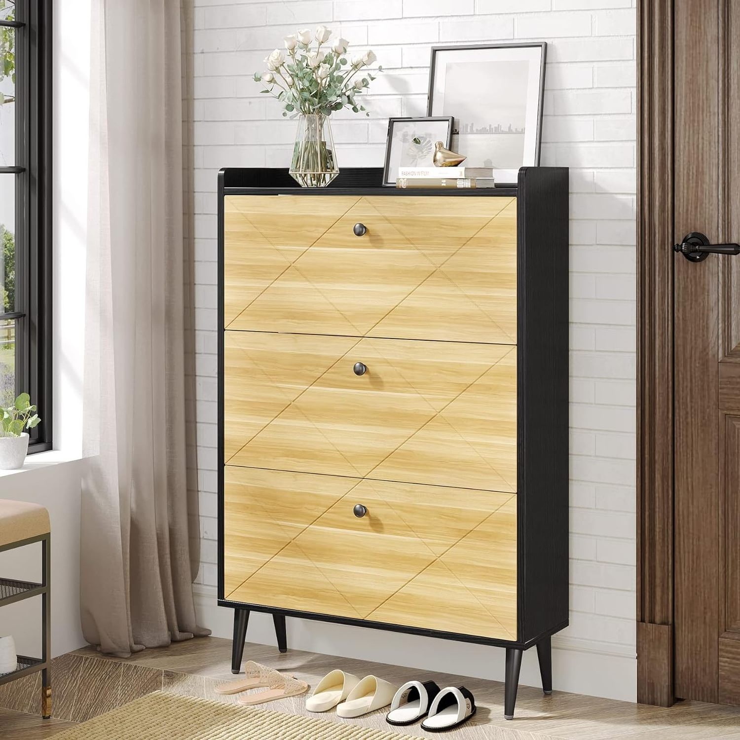 Factory Wholesale 24 Pair Shoe Storage Cabinet Featuring a classic design and ample storage space Stylish cabinet shoe rack