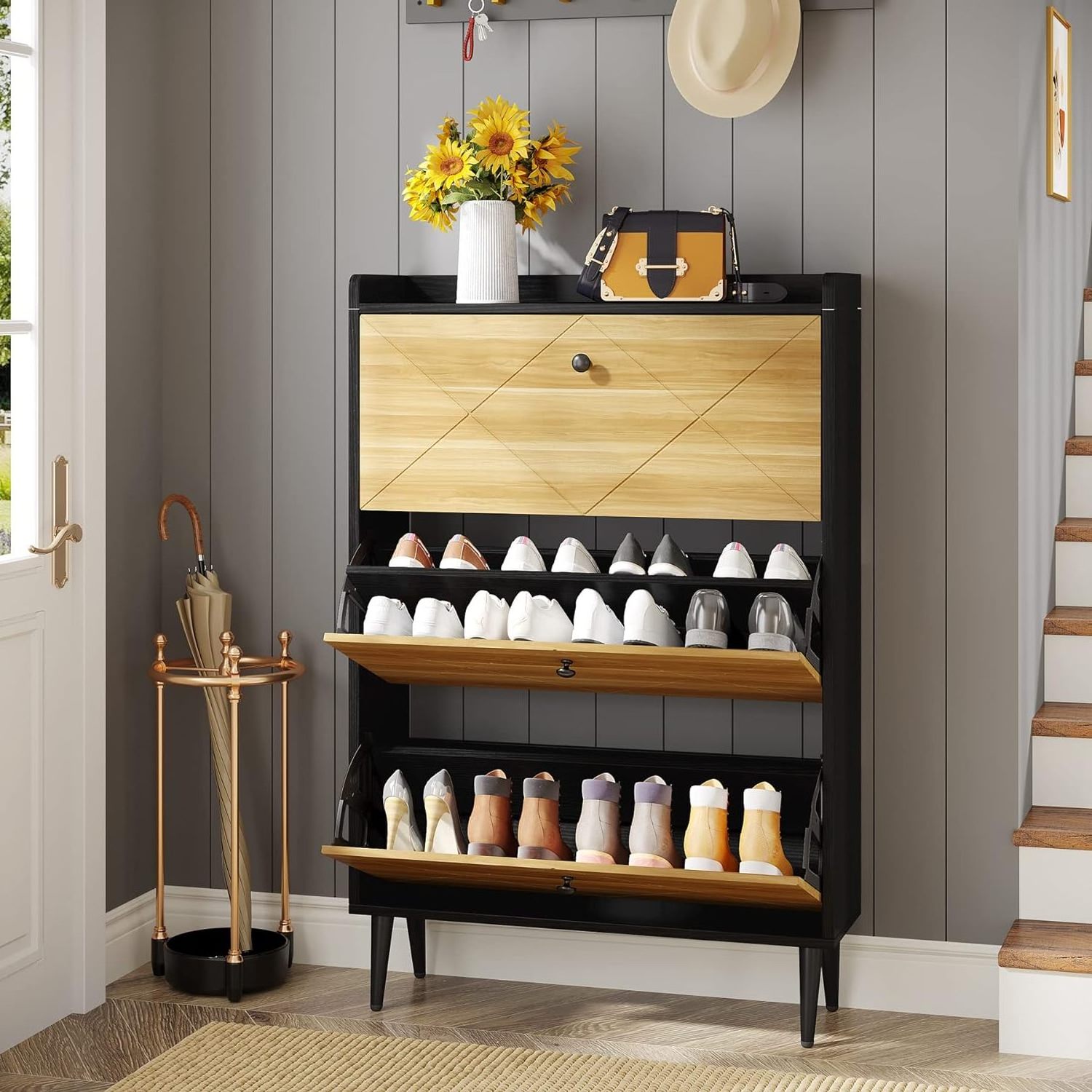 Factory Wholesale 24 Pair Shoe Storage Cabinet Featuring a classic design and ample storage space Stylish cabinet shoe rack