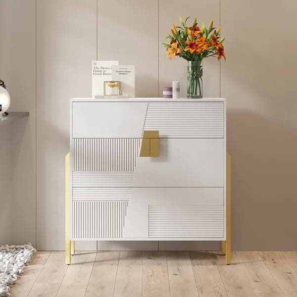 Factory Direct Modern Entryway Shoe Rack White Shoe Storage Cabinet with 2 Flip Doors & 1 Drawer Golden Legs Narrow Shoe Cabinet