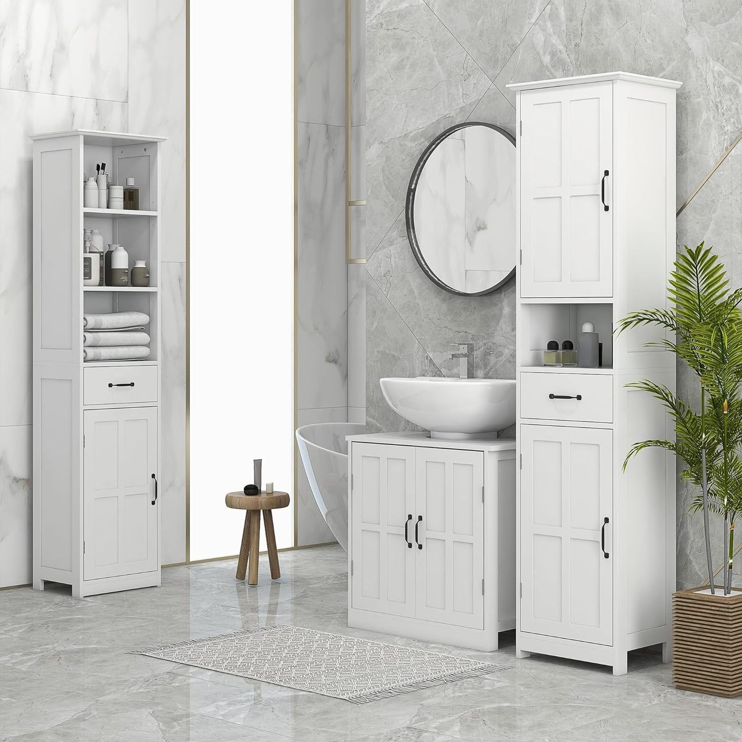 Wholesale Slim Bathroom Storage Cabinet High Bathroom Cabinet Freestanding Tall Cabinet with 2 Doors and 1 Drawer