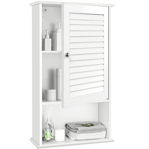 Shutter Medicine Cabinet Wall Mounted Bathroom Cabinet Single Door Wooden Bathroom Wall Cabinet with Adjustable Shelf