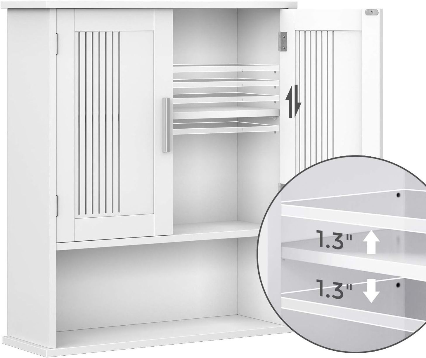 Minimalist Design Bathroom Wall Cabinet with 2 Doors and Adjustable Shelves Line Door and Towel Bar Popular Furniture