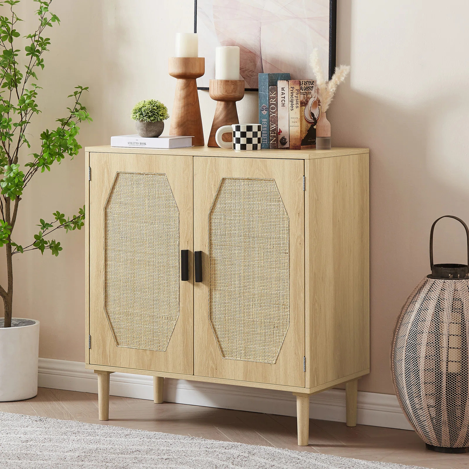 Unique Design Bohemian Shoe Cabinet & Sideboard Natural Rattan Shoe Rack can be used in entryway or kitchen