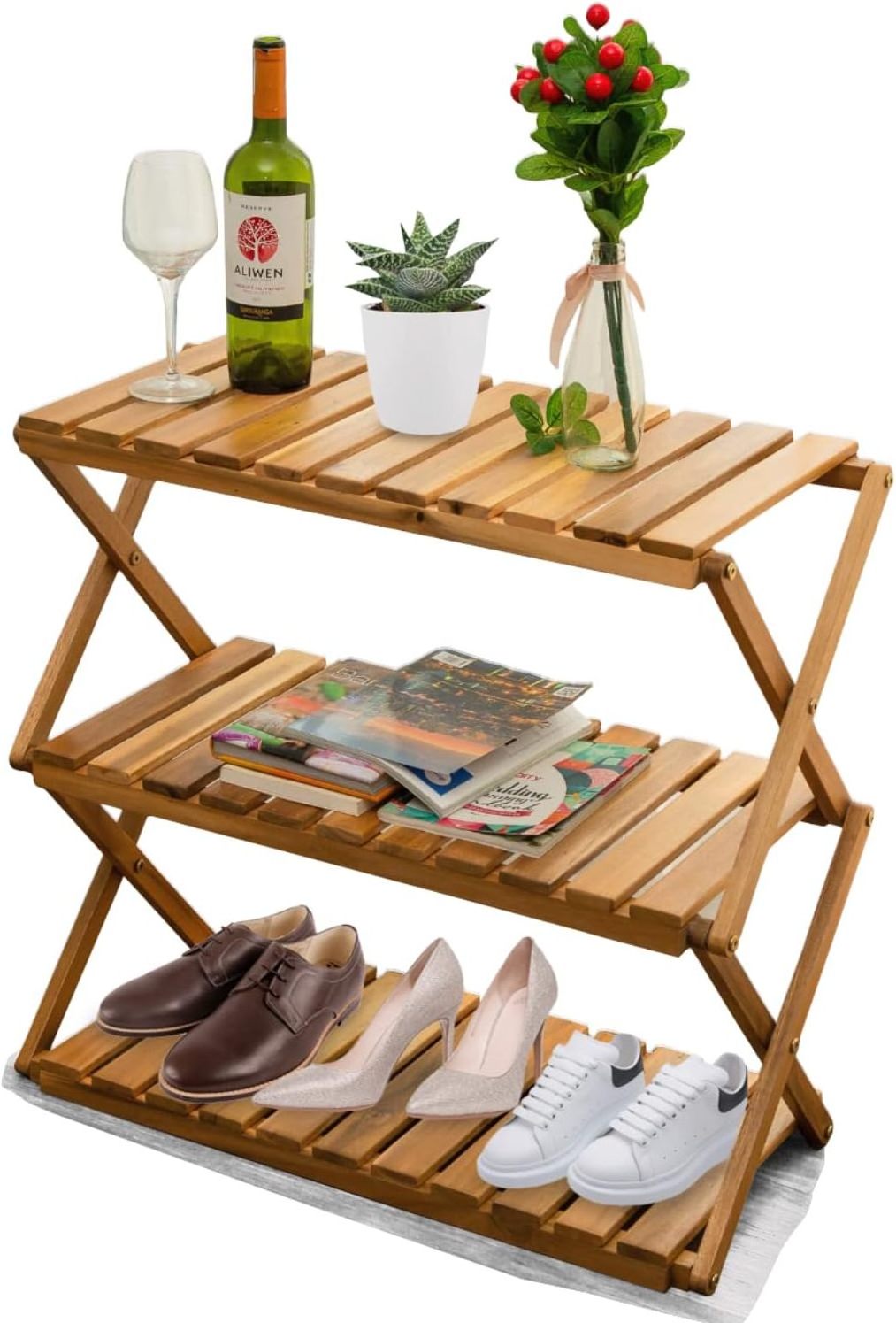 Hot Selling Multifunctional Wooden Foldable Shoe Rack with 12 Pairs Storage for Entryway