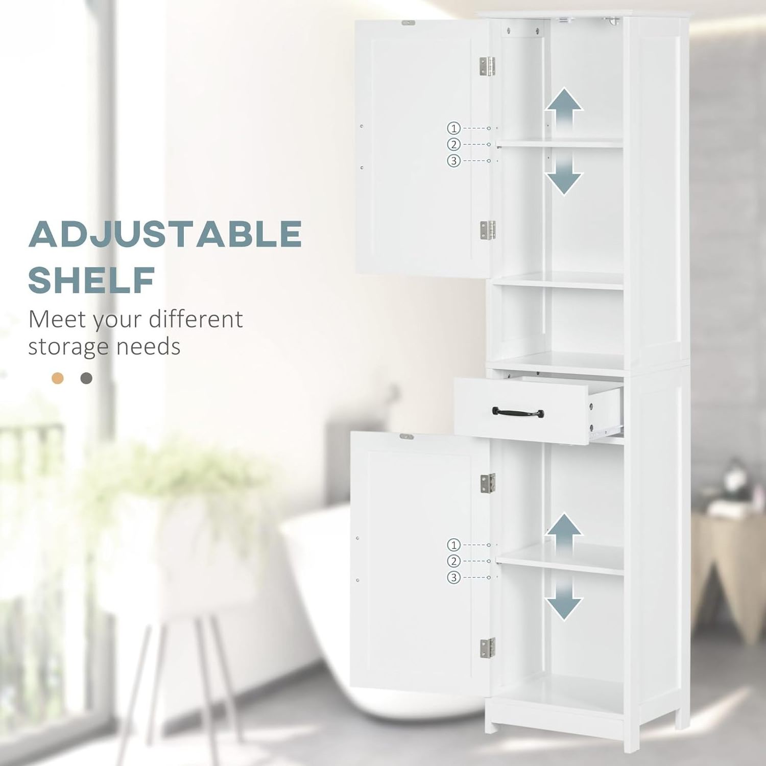 Wholesale Slim Bathroom Storage Cabinet High Bathroom Cabinet Freestanding Tall Cabinet with 2 Doors and 1 Drawer