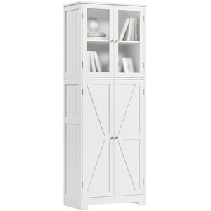 Farmhouse 4 Door Accent Cabinet with 2 Glass Doors and Adjustable Shelves Barn Door Design Large Capacity Storage Cabinet