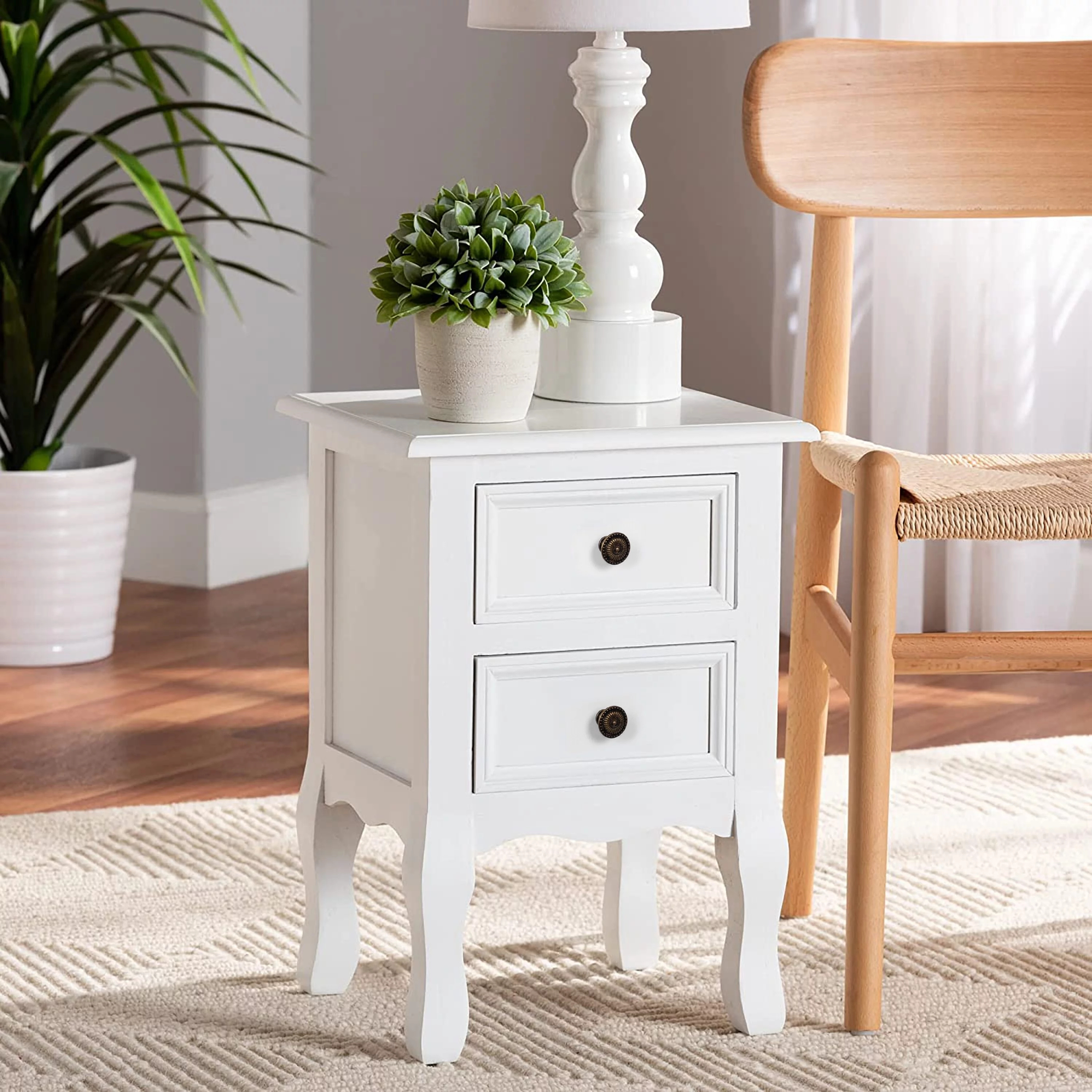 Factory wholesale solid wood 2 drawer nightstand with two drawers hotel bedside table