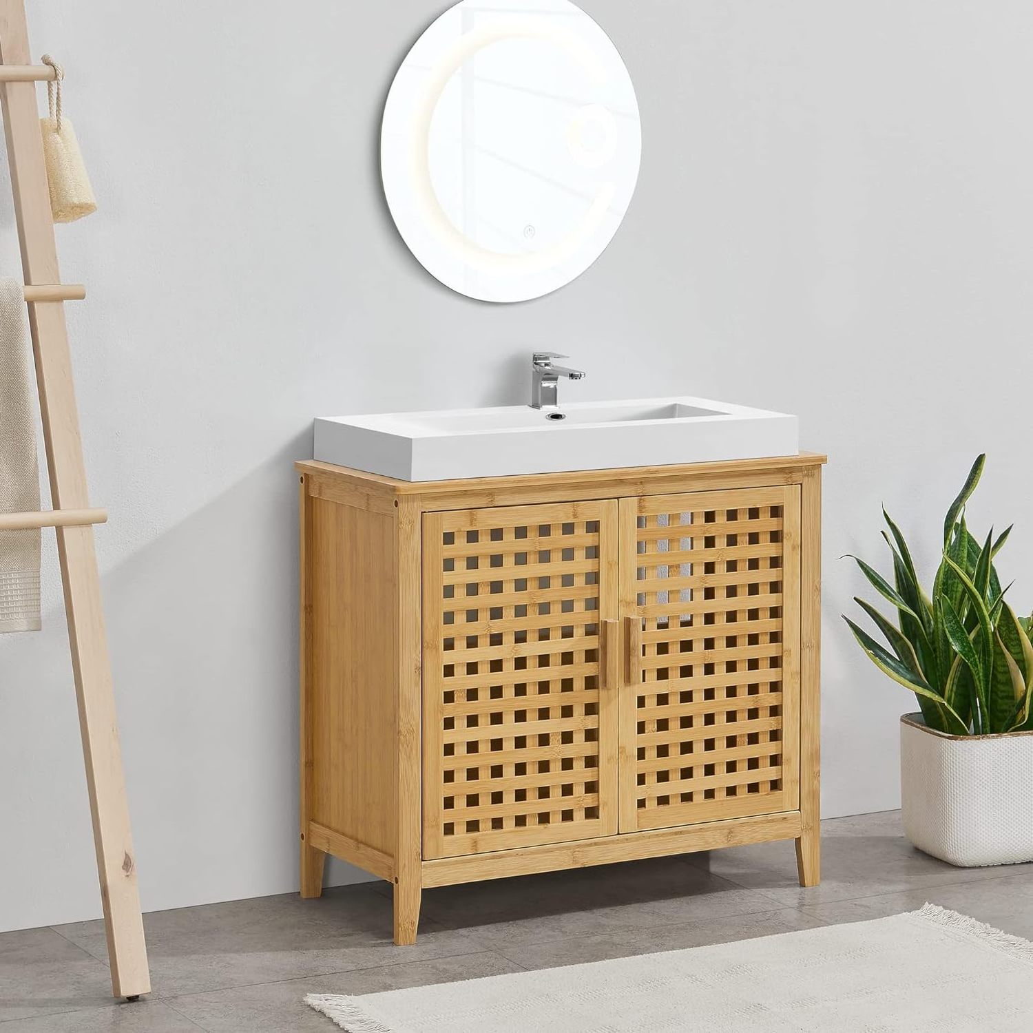 Modern Practical Double Door Sink Cabinet Bamboo Sink Cabinet 2 Door Bamboo Basin Cabinet For Bathroom