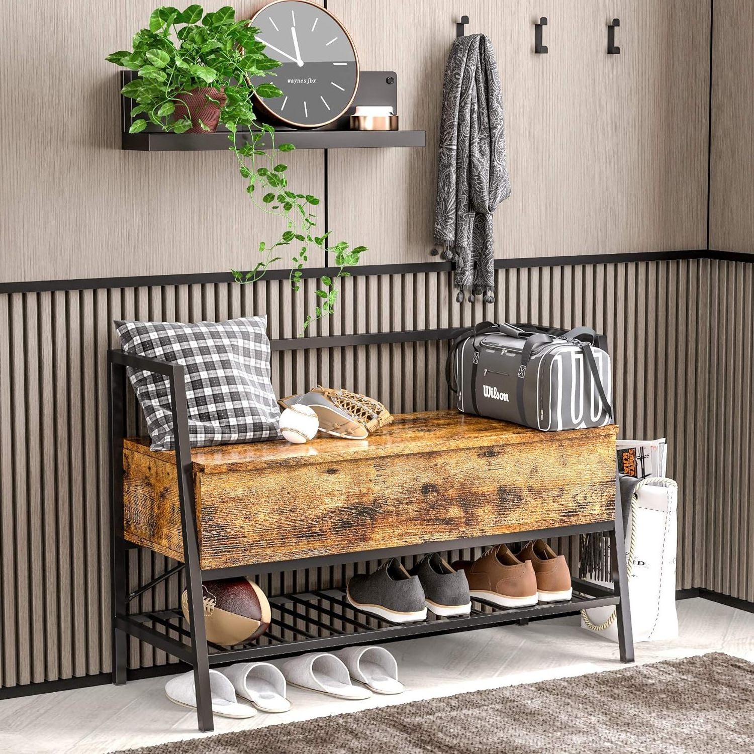 Industrial Style Storage Shoes Bench entryway shoe rack bench home furniture shoe organizer