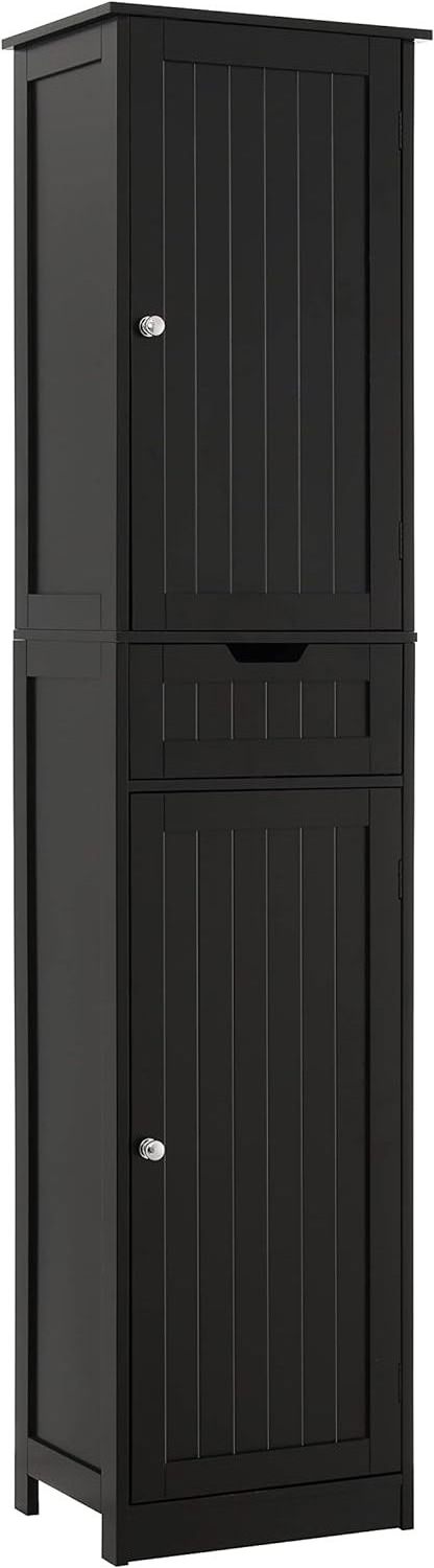 High Bathroom Storage Cabinet 2 Doors 1 Drawer Slim Storage Cabinet with Adjustable Shelves Bathroom Floor Cabinet