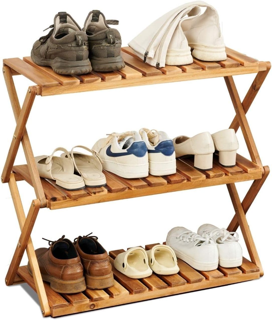 Hot Selling Multifunctional Wooden Foldable Shoe Rack with 12 Pairs Storage for Entryway