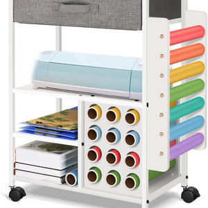 Organization and Storage Cart Compatible with Cricut Machine Craft Cabinet with Vinyl Roll HolderandDrawer Rolling Craft Storage