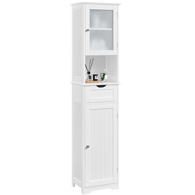 Bathroom storage cabinet Wooden floor cabinet with glass doors and drawers Freestanding storage cabinet with adjustable shelves