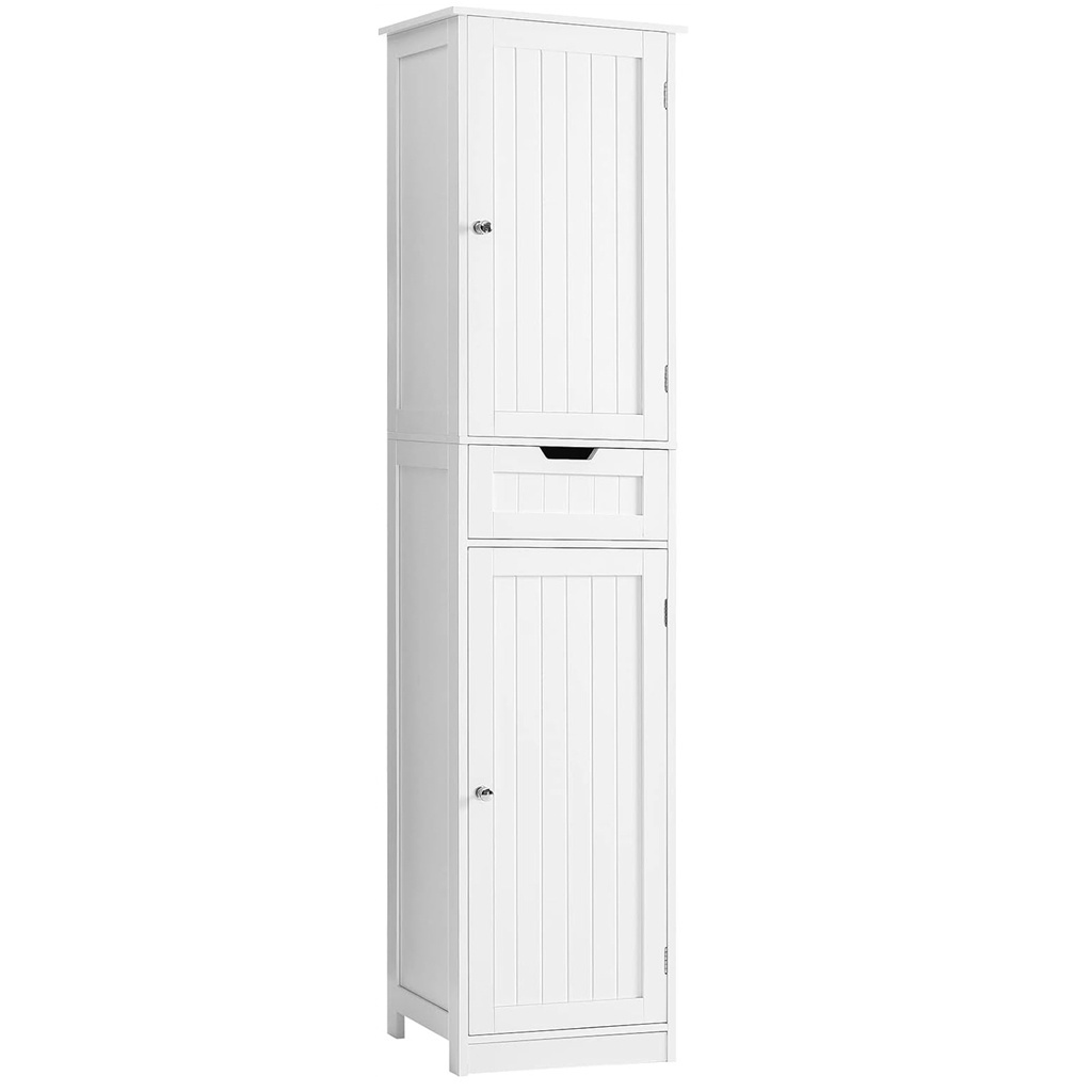 High Bathroom Storage Cabinet 2 Doors 1 Drawer Slim Storage Cabinet with Adjustable Shelves Bathroom Floor Cabinet