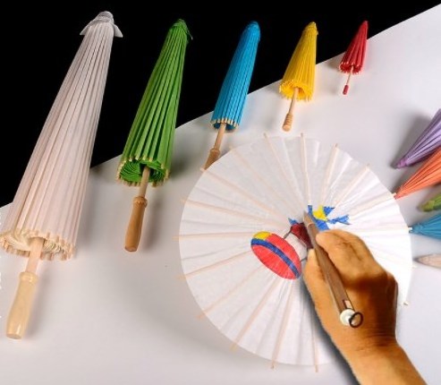 Blank Chinese White Paper Umbrella with wood shaft and rib for Kids DIY painting Children Mini oil paper umbrella drawing crafts