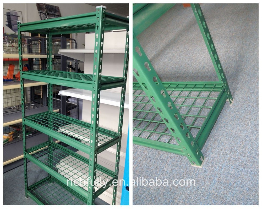 Low prices 5 layers Light DIY slotted storage rack angle iron rack with wire mesh shelf