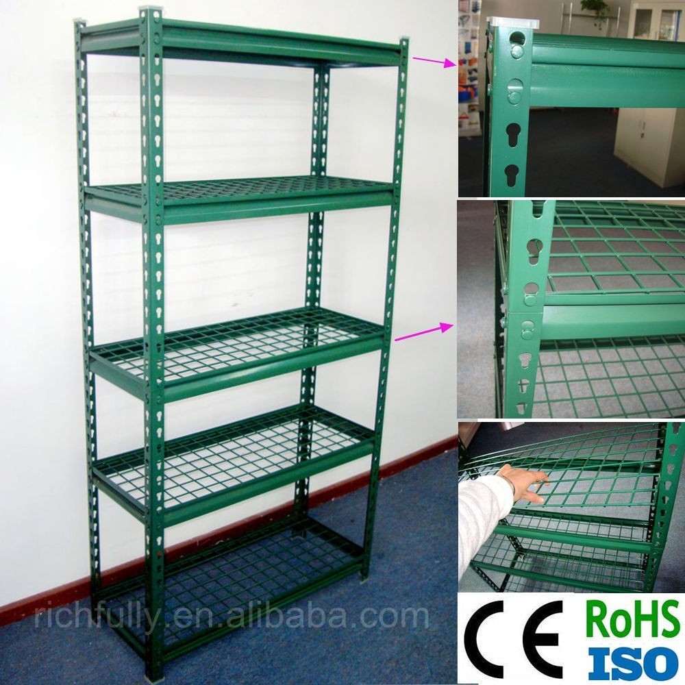 Low prices 5 layers Light DIY slotted storage rack angle iron rack with wire mesh shelf