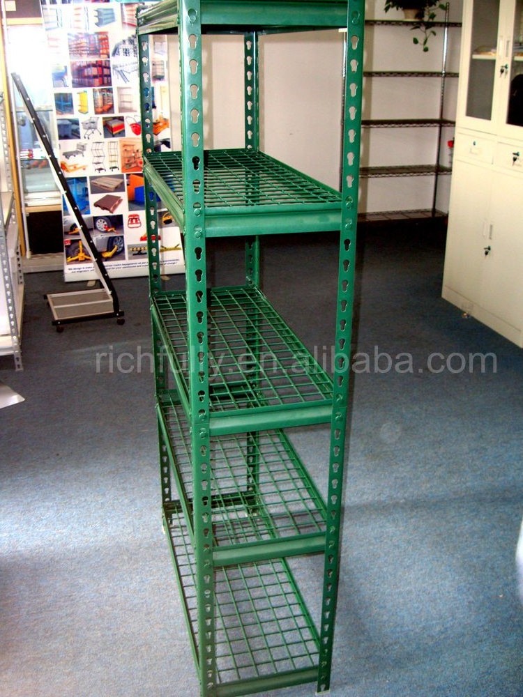 Low prices 5 layers Light DIY slotted storage rack angle iron rack with wire mesh shelf