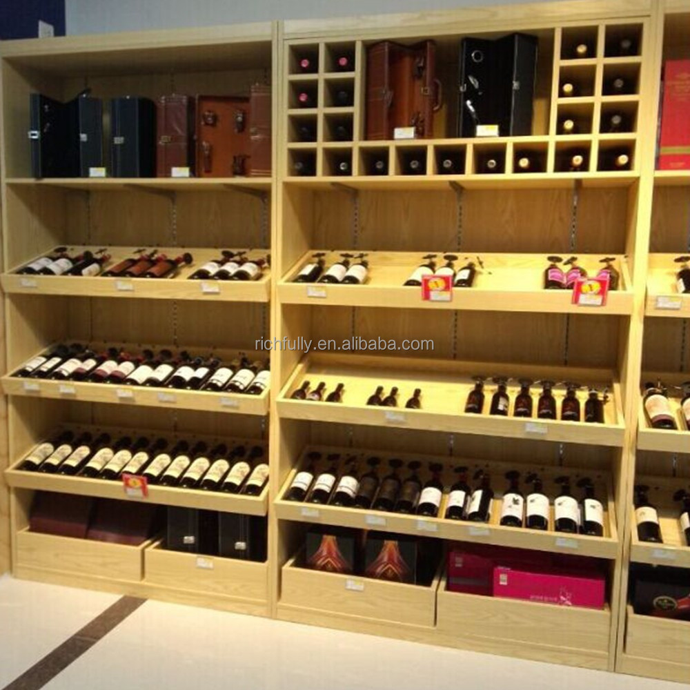 High Grade Full Wood Wine Alcoholic drinks display cabinet and liquor store shelving